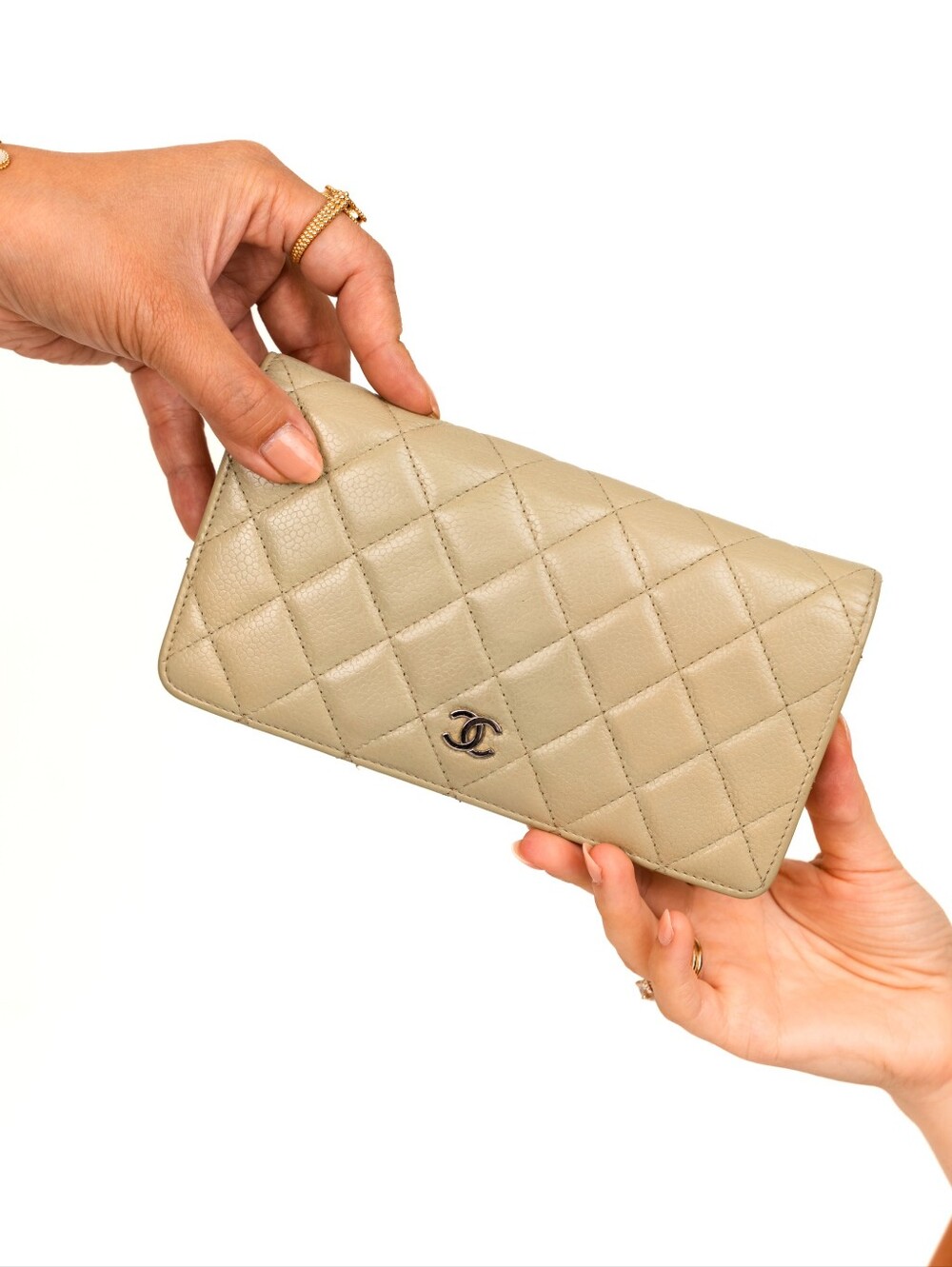 CHANEL Khaki Quilted Leather Yen Wallet/Clutch